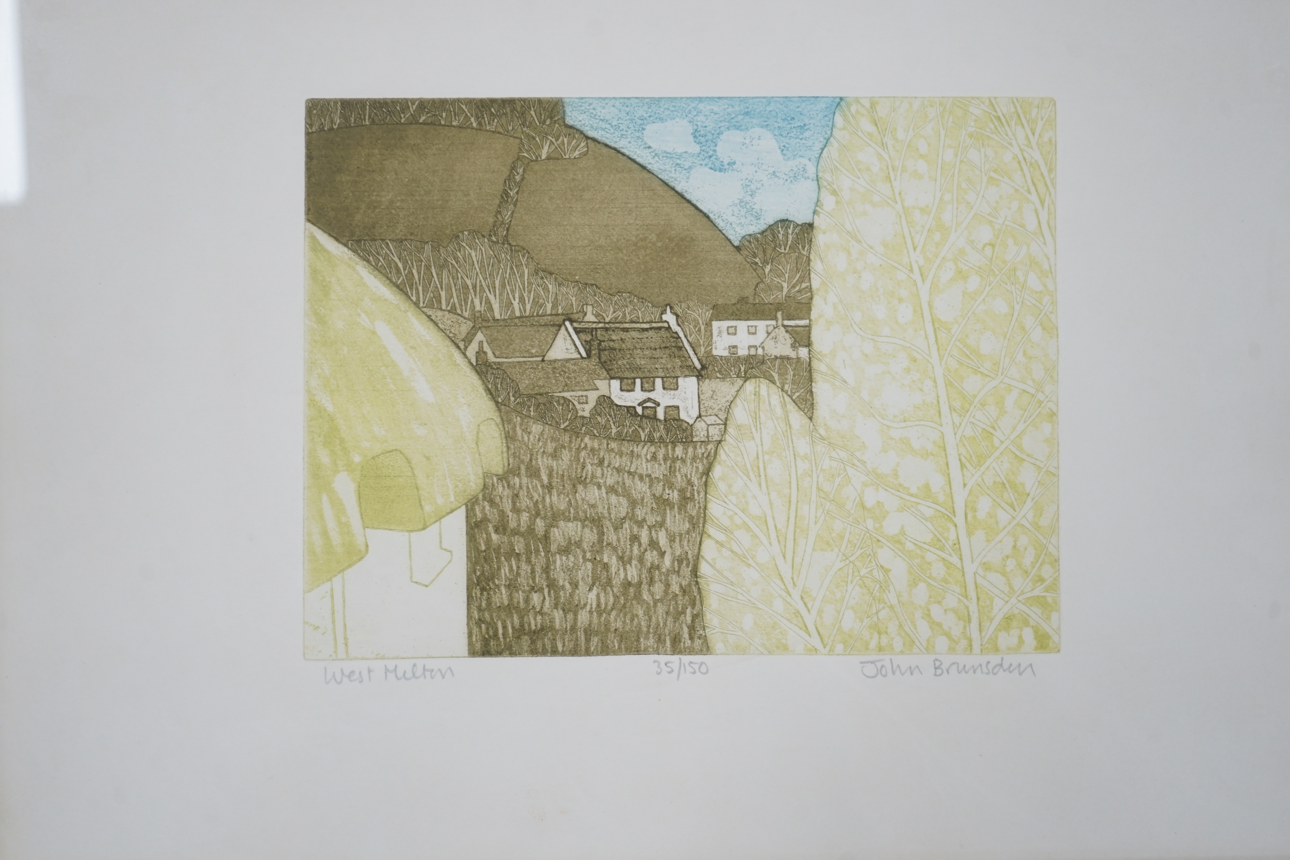 John Brunsden (British, 1933-2014), two etching and aquatints, ‘Marlborough Downs’ and ‘West Milton’, each pencil signed and limited edition, largest, 62 x 48cm